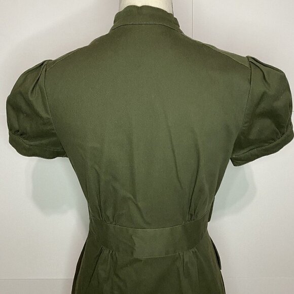 Jill Jill Stuart Short Sleeve Button Down Dress Size 6 Olive Green Lined Stretch - Picture 8 of 8